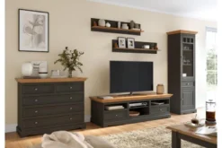 Vetrina shabby chic 1 anta pino massello naturale e grafite