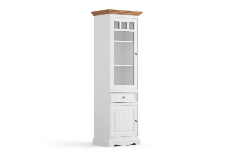 Vetrina shabby chic 1 anta sinistra pino massello bicolore