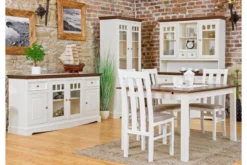 Vetrina shabby chic 2 ante pino massello bianco cornice noce
