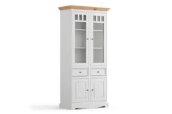 Vetrina shabby chic 2 ante pino massello bianco top naturale