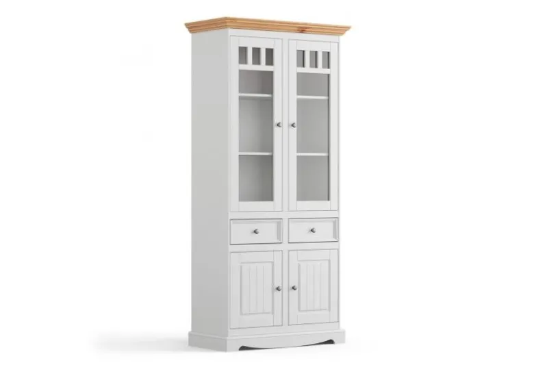 Vetrina shabby chic 2 ante pino massello bianco top naturale