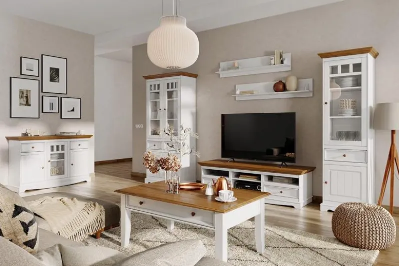Vetrina shabby chic 2 ante pino massello bianco top rovere