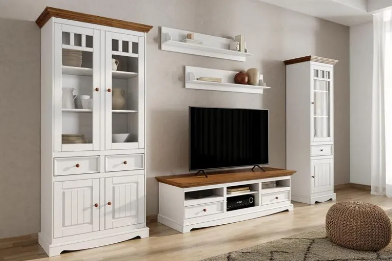 Vetrina shabby chic 2 ante pino massello bianco top rovere