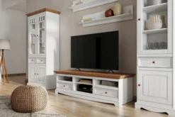 Vetrina shabby chic 2 ante pino massello bianco top rovere