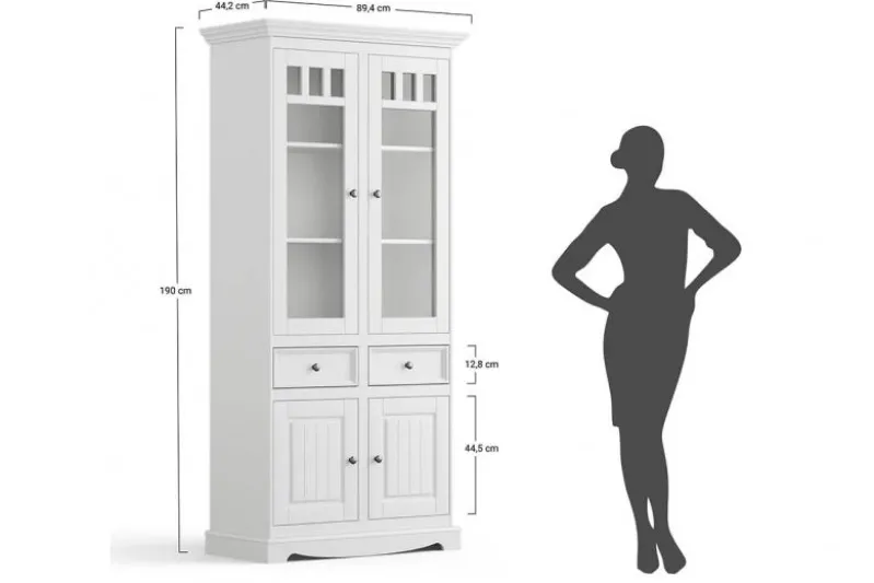 Vetrina shabby chic 2 ante pino massello bianco top rovere