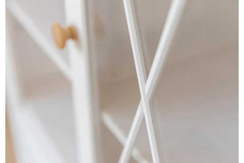 Vetrinetta bassa legno massello di pino bianca shabby country