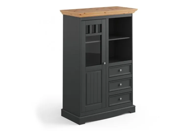 Vetrinetta libreria pino massello grafite e naturale shabby chic