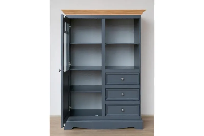Vetrinetta libreria pino massello grafite e naturale shabby chic