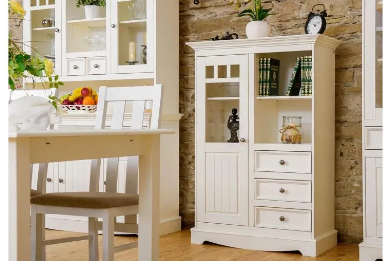 Vetrinetta shabby chic pino massello bianco