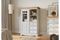 Vetrinetta shabby chic pino massello bianco e cappello naturale