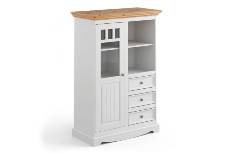 Vetrinetta shabby chic pino massello bianco e cappello naturale