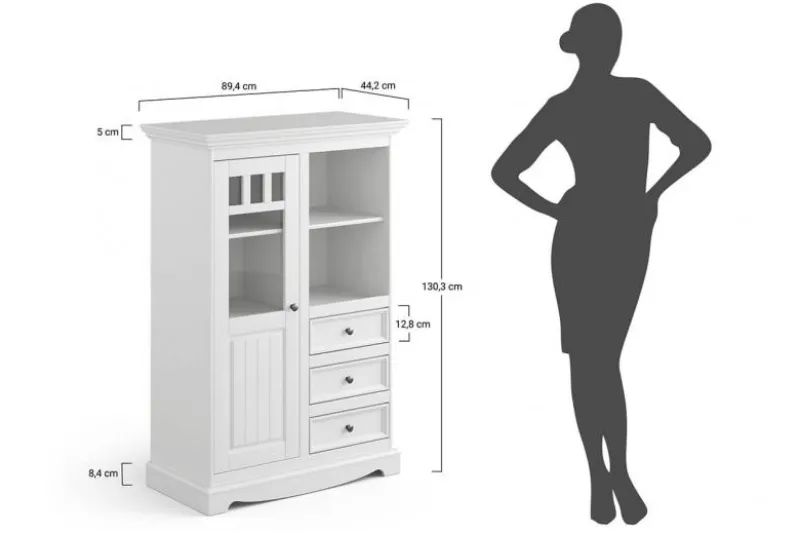 Vetrinetta shabby chic pino massello bianco e cappello naturale